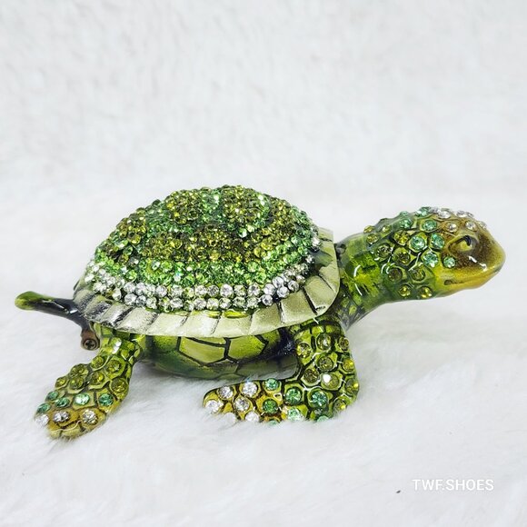 H&D Crystal Green Sea Turtle Jewelry Coin Trinket Box Magnetic - Picture 10 of 11